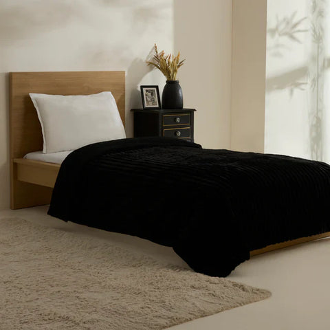 Karaca Stripe Sherpa Blanket, 150x200cm, Black