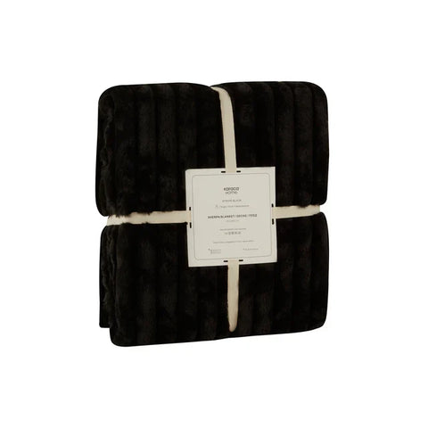 Karaca Stripe Sherpa Blanket, 150x200cm, Black