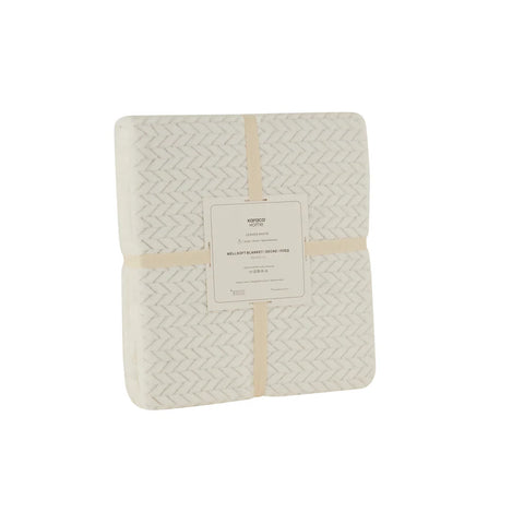 Karaca Leaves Wellsoft Blanket, Single, 150x200cm, White