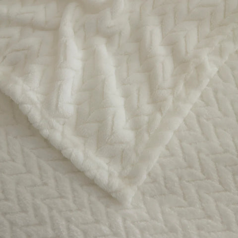 Karaca Leaves Wellsoft Blanket, Single, 150x200cm, White