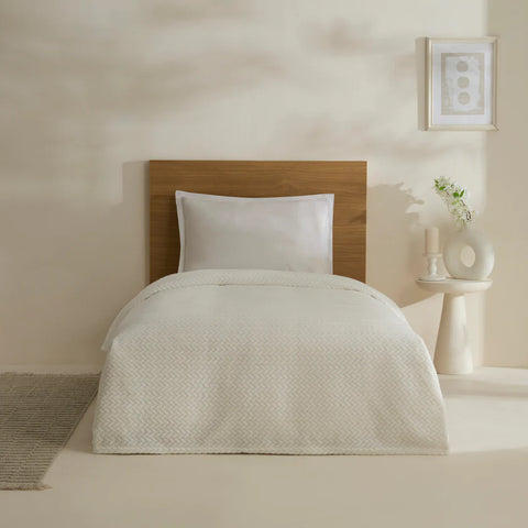 Karaca Leaves Wellsoft Blanket, Single, 150x200cm, White