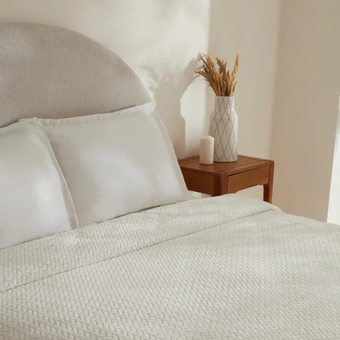Karaca Leaves Wellsoft Blanket, Double, 200x220cm, White