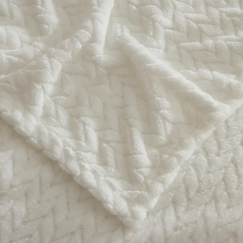 Karaca Leaves Wellsoft Blanket, Double, 200x220cm, White
