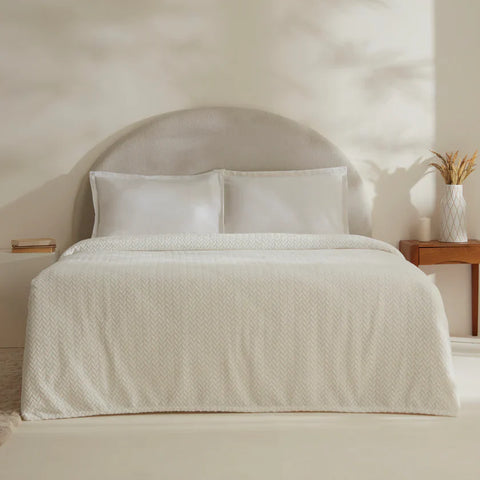 Karaca Leaves Wellsoft Blanket, Double, 200x220cm, White