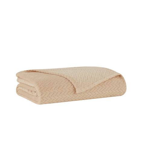 Karaca Leaves Wellsoft Blanket, 130x150cm, Ecru