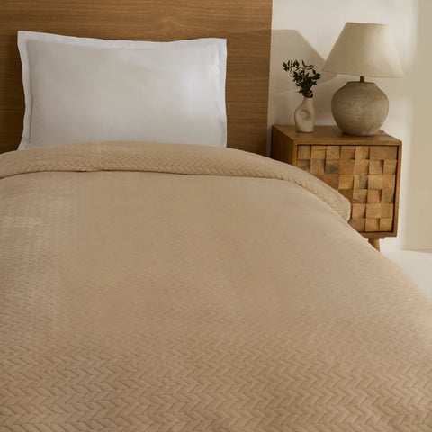 Karaca Leaves Wellsoft Blanket, Single, 150x200cm, Ecru