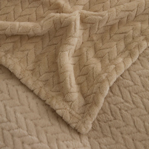 Karaca Leaves Wellsoft Blanket, Single, 150x200cm, Ecru