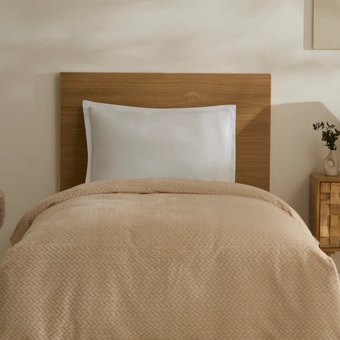 Karaca Leaves Wellsoft Blanket, Single, 150x200cm, Ecru