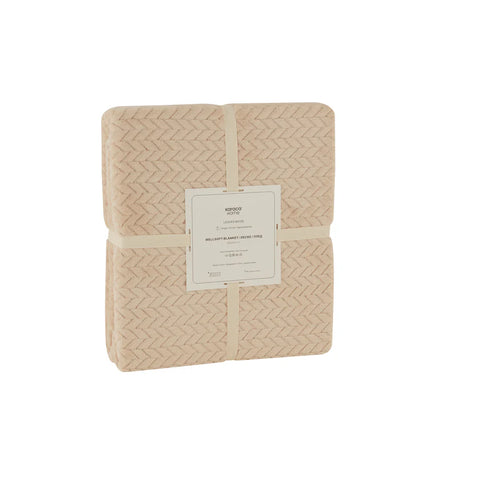 Karaca Leaves Wellsoft Blanket, Single, 150x200cm, Ecru