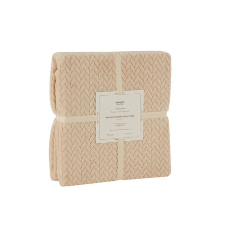 Karaca Leaves Wellsoft Blanket, 200x220cm, Ecru