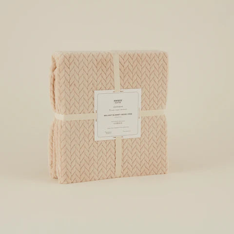 Karaca Leaves Wellsoft Blanket, 200x220cm, Ecru