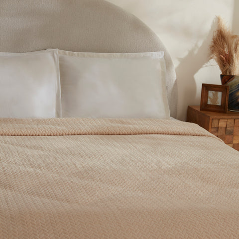 Karaca Leaves Wellsoft Blanket, 200x220cm, Ecru