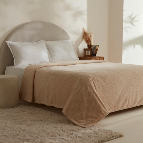 Karaca Leaves Wellsoft Blanket, 200x220cm, Ecru