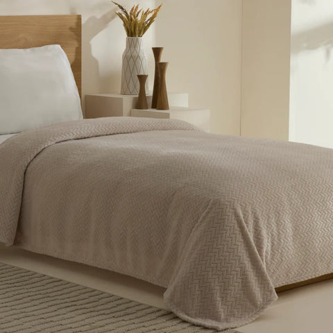 Karaca Leaves Wellsoft Blanket, Single, 150x200cm, Light Grey