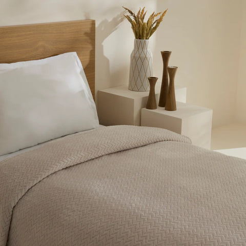 Karaca Leaves Wellsoft Blanket, Single, 150x200cm, Light Grey