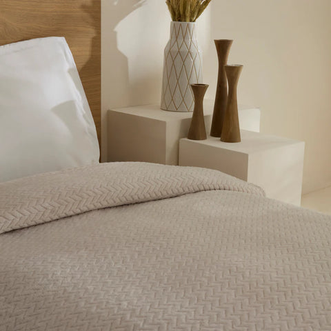 Karaca Leaves Wellsoft Blanket, Single, 150x200cm, Light Grey