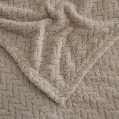 Karaca Leaves Wellsoft Blanket, Single, 150x200cm, Light Grey