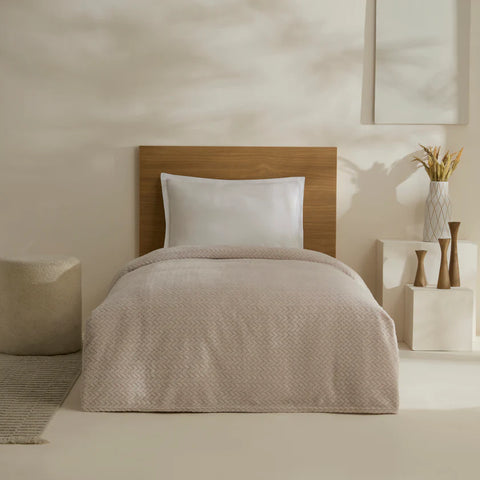 Karaca Leaves Wellsoft Blanket, Single, 150x200cm, Light Grey
