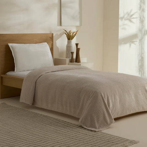 Karaca Leaves Wellsoft Blanket, Single, 150x200cm, Light Grey