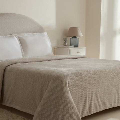 Karaca Leaves Wellsoft Blanket, Double, 200x220cm, Light Grey