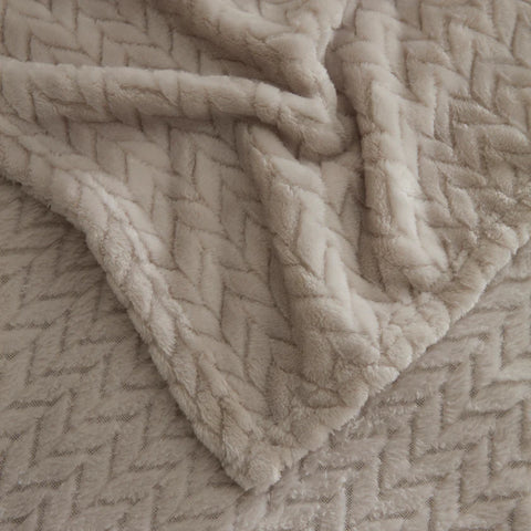 Karaca Leaves Wellsoft Blanket, Double, 200x220cm, Light Grey