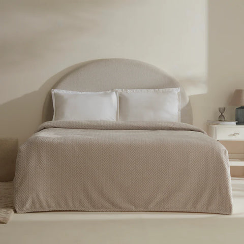 Karaca Leaves Wellsoft Blanket, Double, 200x220cm, Light Grey