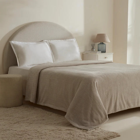 Karaca Leaves Wellsoft Blanket, Double, 200x220cm, Light Grey