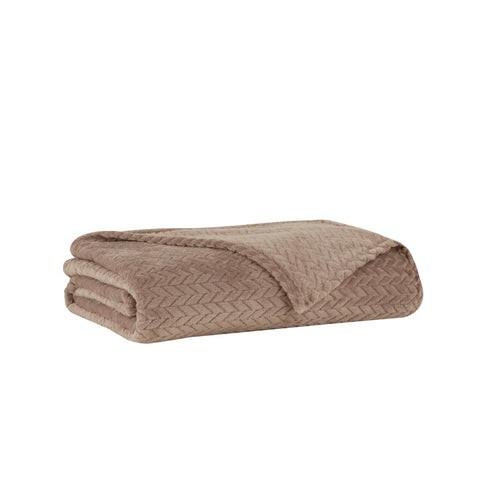 Karaca Leaves Wellsoft Blanket, 130x150cm, Stone