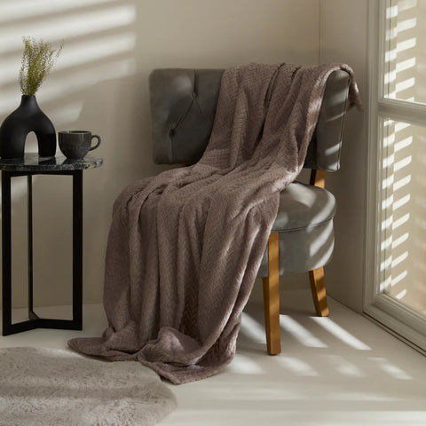 Karaca Leaves Wellsoft Blanket, 130x150cm, Stone