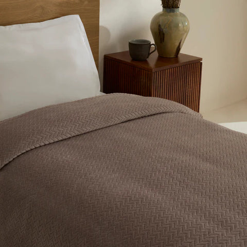 Karaca Leaves Wellsoft Blanket, Double, 200x220cm, Stone