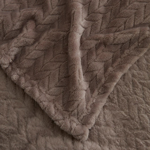 Karaca Leaves Wellsoft Blanket, Single, 150x200cm, Stone