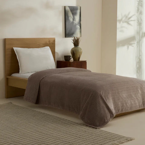 Karaca Leaves Wellsoft Blanket, Single, 150x200cm, Stone