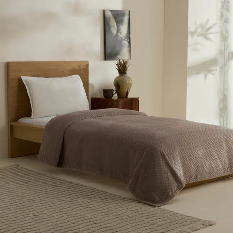 Karaca Leaves Wellsoft Blanket, Double, 200x220cm, Stone