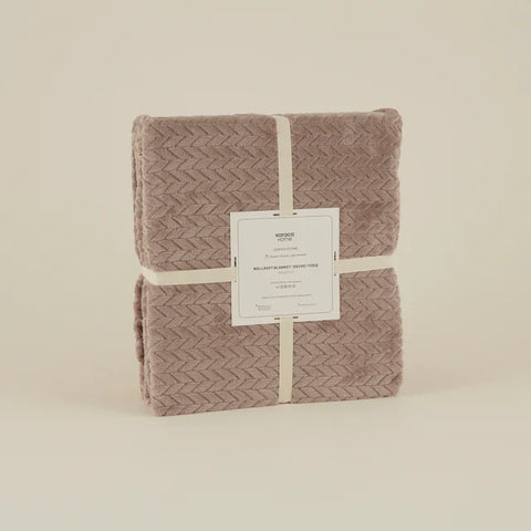 Karaca Leaves Wellsoft Blanket, Double, 200x220cm, Stone