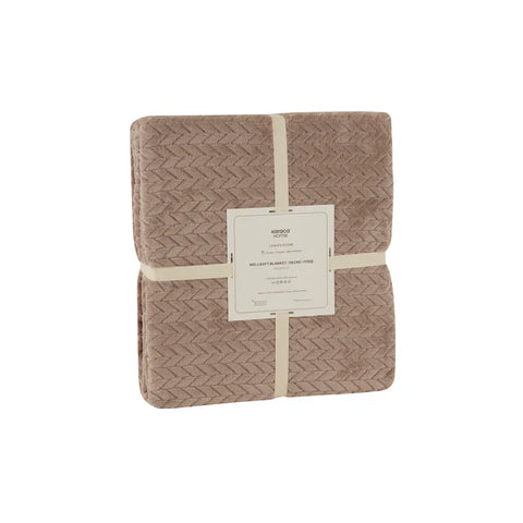Karaca Leaves Wellsoft Blanket, Double, 200x220cm, Stone