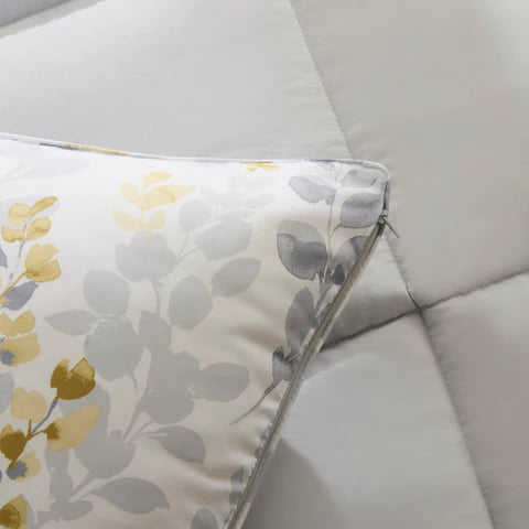 Karaca Leaf Duvet and Pillow Set, Single, 135x200+50x70, Grey