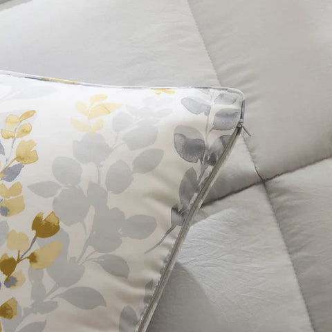 Karaca Leaf Comforter Set, Single, 155x220+50x70cm, Grey