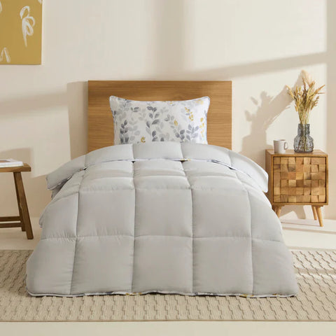 Karaca Leaf Comforter Set, Single, 155x220+50x70cm, Grey