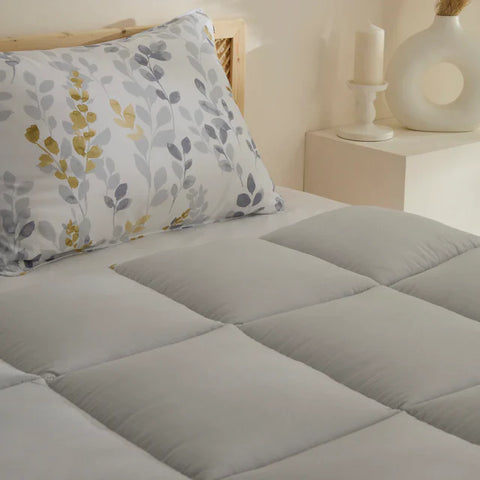 Karaca Leaf Comforter Set, Double, 200x200+2x50x70cm, Grey