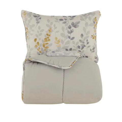 Karaca Leaf Comforter Set, Double, 200x200+2x50x70cm, Grey