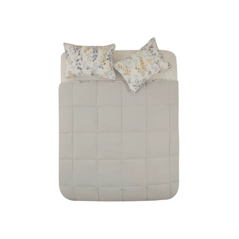 Karaca Leaf Comforter Set, Double, 200x200+2x50x70cm, Grey