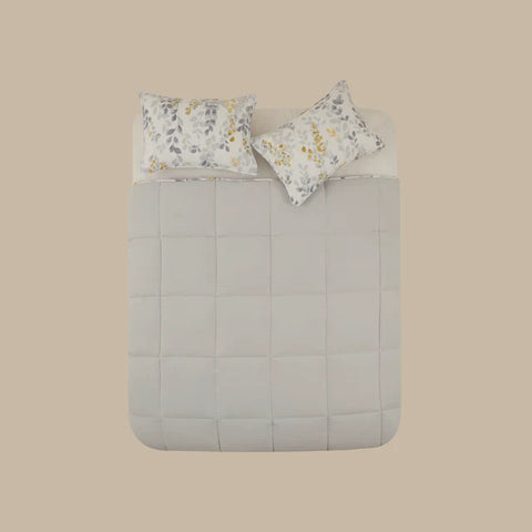 Karaca Leaf Comforter Set, Double, 200x200+2x50x70cm, Grey