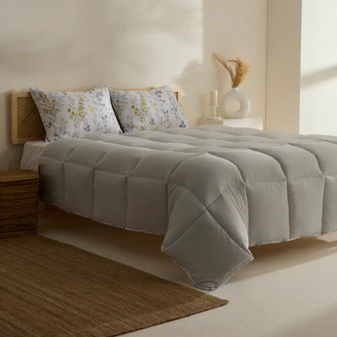 Karaca Leaf Comforter Set, Double, 200x200+2x50x70cm, Grey