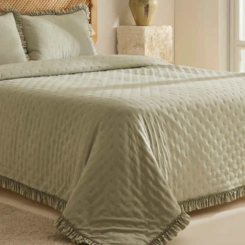 Karaca Home Fiona Bedspread Set, Double, Sage Green