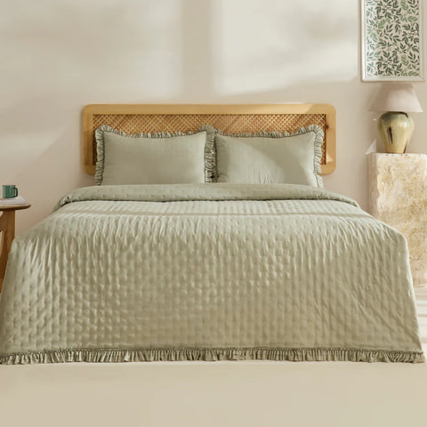 Karaca Home Fiona Bedspread Set, Double, Sage Green