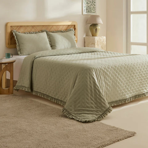 Karaca Home Fiona Bedspread Set, Double, Sage Green