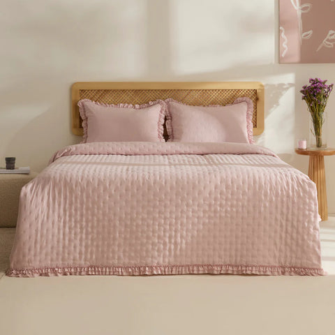 Karaca Home Fiona Bedspread Set, Double, Powder Pink