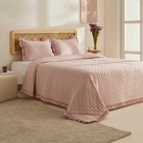 Karaca Home Fiona Bedspread Set, Double, Powder Pink