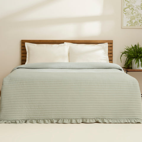 Karaca Freya Bedspread, Single, Sage Green