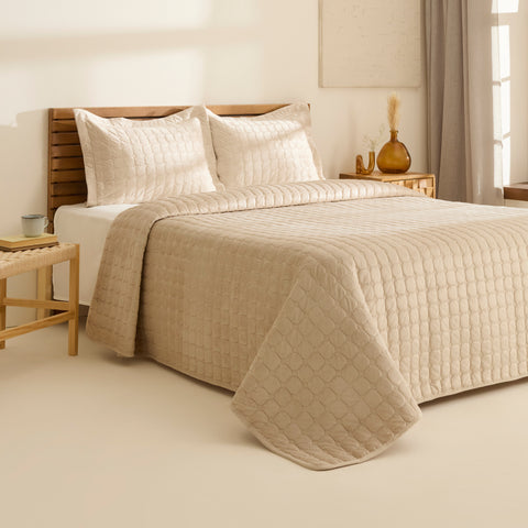 Karaca Alice Bedspread Set, Double, Beige
